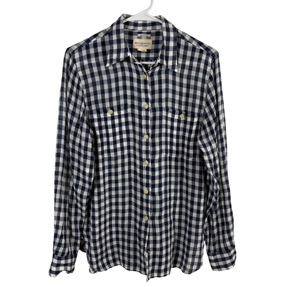 Denim & Supply Ralph Lauren Button Up Women's L Navy Gingham Preppy Lightweight